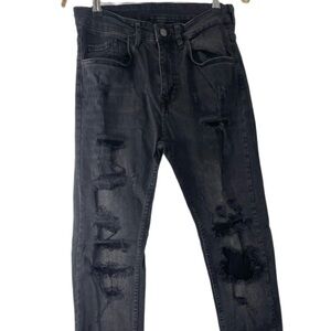 Zara Men's Distressed Charcoal Black Skinny Jeans